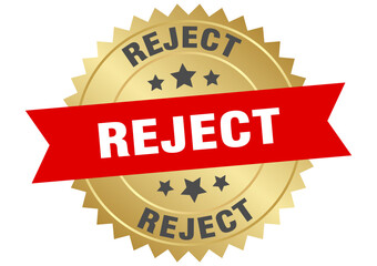 reject. reject round red and gold label isolated on transparent background