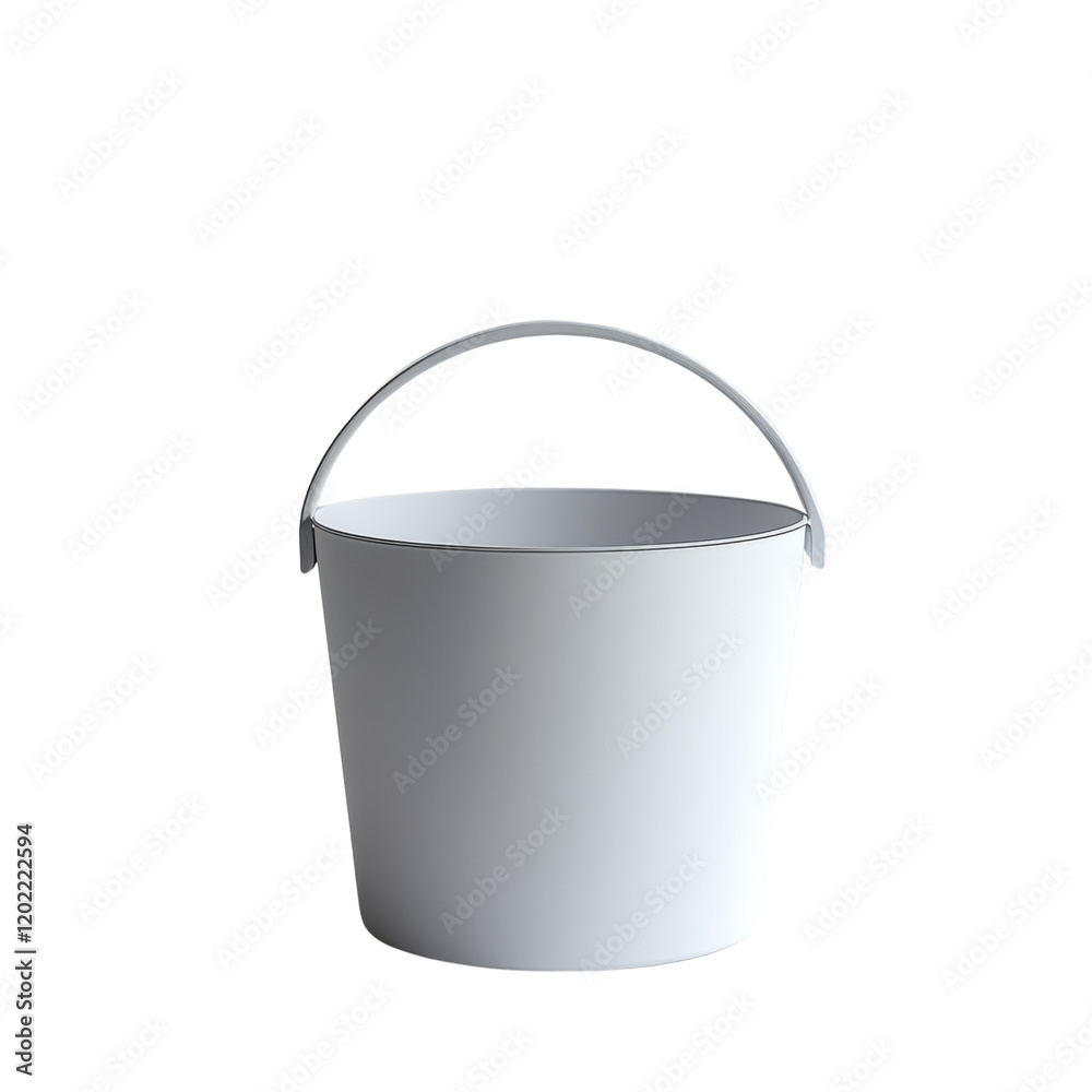 Poster the image shows a clean, empty white plastic bucket with a handle against a plain white background.