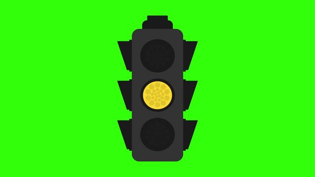Animation of a Traffic light on a Green Screen Background in 4K, changing between green, yellow and red-light signaling go, caution, stop