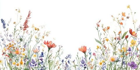 A vibrant arrangement of various wildflowers blooms in a sunny location, highlighting the beauty and color of springtime flora in nature