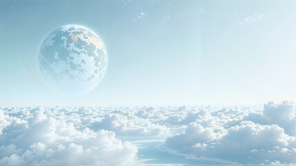 Celestial landscape with vibrant clouds and a large moon in a serene sky