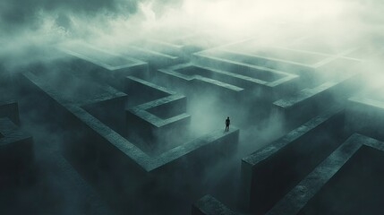 A lone person in a suit stands in the middle of a vast