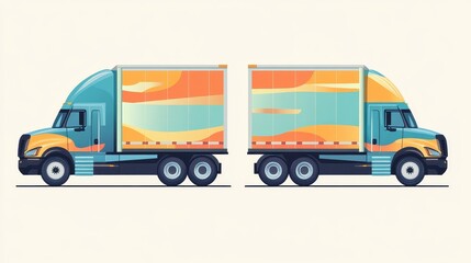 Freight shipping flat design side view cargo delivery theme water color complementary color scheme 