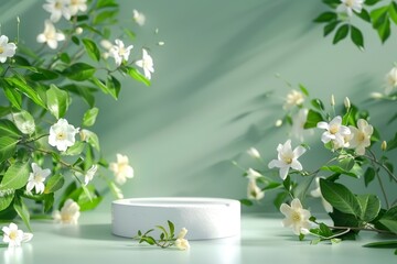 Fototapeta premium Elegant Composition of White Flowers Against Soft Green Background