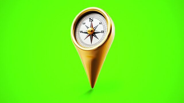 Golden Compass Pin Markers on Green Background for Navigation Concept
