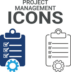 Project management icon, relationship management CRM icon set. Containing marketing, data, reports, strategy, manager, audience, and more. Solid vector icons collection.