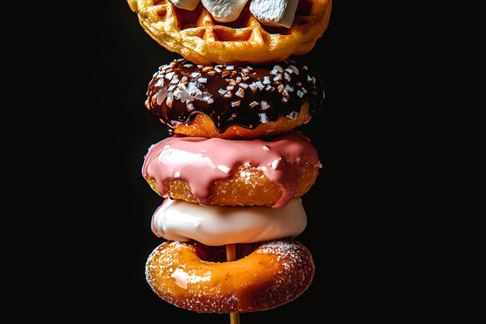 P&acirc;tisseries empil&eacute;es sur un b&acirc;ton de bois