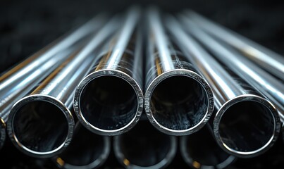 Stack of stainless steel pipes background , metallurgical industry backdrop concept 