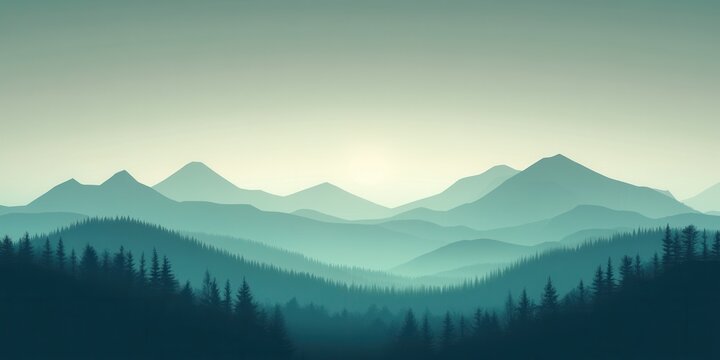 Layers of mountains create a stunning silhouette during twilight, surrounded by a peaceful forest, offering a serene escape from the hustle of daily life