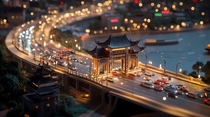 Obraz premium Miniature Japan: An Isometric Journey Through Tradition and Modernity