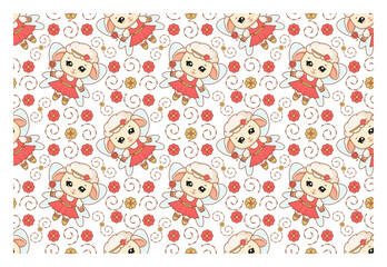 Cute vector sheep. Baby background with hand drawn adorable fairy sheep. Bright repeating texture. Cute baby design for nursery fabric and wrapping paper.