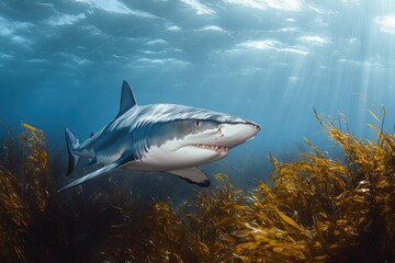 Fototapeta premium Shark swimming in seaweed