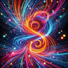 Bright neon light trails captured in long exposure, creating abstract swirling patterns of vivid colors against a dark background.