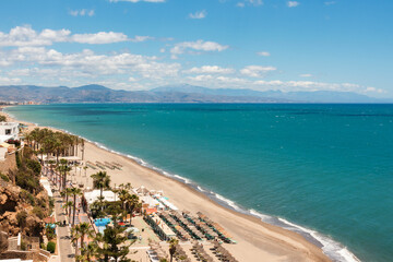 Aerial view of the coast of Malaga and the mediterranean sea in summer	