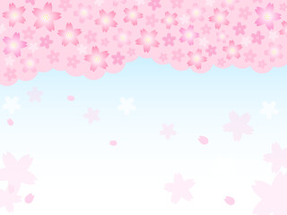 空に広がる可愛い桜の花のイラスト