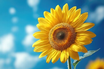 Obraz premium A vibrant sunflower blooms brightly against a clear blue sky