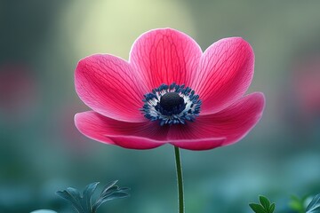 A Vivid Pink Anemone Flower Blooms Beautifully