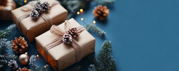 Christmas gift boxes with a bow on a blue background