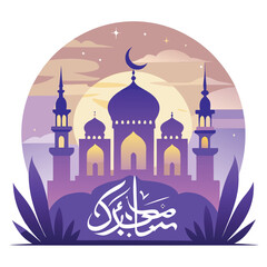 Elegant Mosque Silhouette at Night, Ideal for Ramadan Greeting Cards