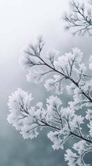 Frost-covered branches in winter wonderland
