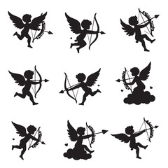 Silhouette of cupid holding bow and arrow Cupid holding bow and arrow Cupid silhouette Valentine's Day Decorations
