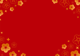 Lunar new year border decoration with plum flower background, Chinese New year in red color background