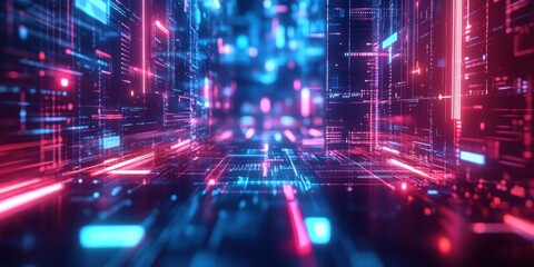 A stunning display of glowing lines and vibrant colors creates an immersive digital environment, reflecting the advancements in modern technology and data visualization