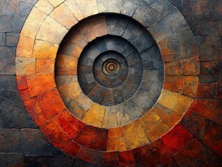 Fototapeta premium A mesmerizing spiral of textured tiles in warm earthy tones. Perfect for adding depth and intrigue to any space. Ideal as a statement piece in modern or abstract interiors.