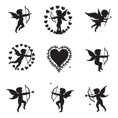 Silhouette of cupid holding bow and arrow Cupid holding bow and arrow Cupid silhouette Valentine's Day Decorations