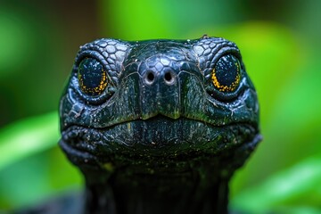Fototapeta premium Close up of a black turtle head and neck