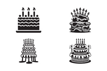 Black and White Birthday Cake Clipart with Candles and Layers