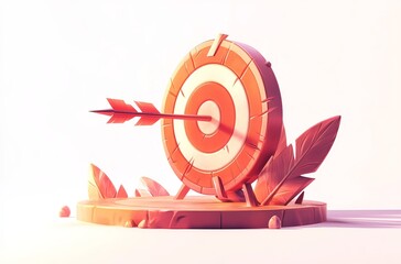 3D Cartoon Illustration of Red Target with Arrow Hitting Bullseye