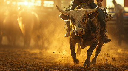 Rodeo Bull Rider at Sunset