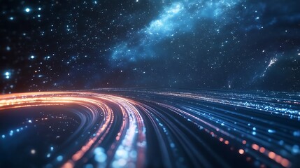 A light trail glowing softly as it meanders through the night space with a backdrop of distant celestial bodies