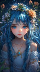 Fototapeta premium Enchanted maiden with vibrant blue hair