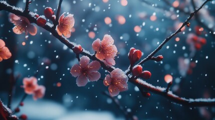 Snowy Tree Branch Close Up