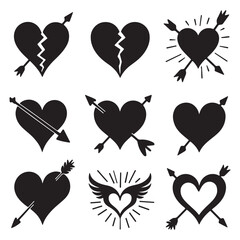 Heart Symbol Icon Vector Illustration Set Red heart pierced by Cupids arrow neon sign Heart pierced by Cupid's arrow
 
 
