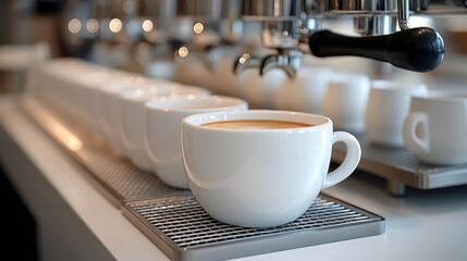 Cafe barista making cappuccino, espresso machine background