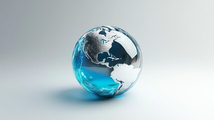 Fototapeta premium 3D Earth Globe Icon with Transparent Material and Blue-Silver Color Scheme, UI Design Concept, White Background.