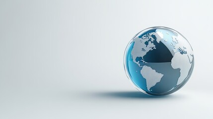 Fototapeta premium 3D Earth Globe Icon with Transparent Material and Blue-Silver Color Scheme, UI Design Concept, White Background.