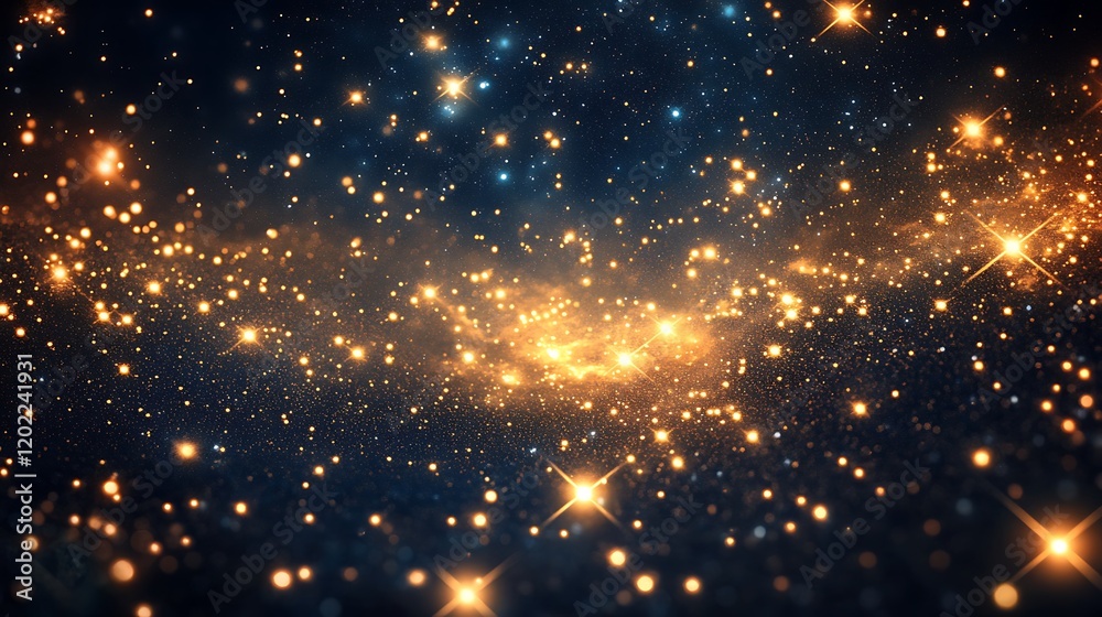 Wall mural bright light trails creating a dazzling display of shimmering light in the night space with stars in