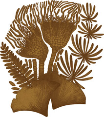 Composition of prehistoric plants as a fossils in a stone. © Ekaterina Glazkova