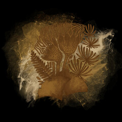 Composition of prehistoric plants as a fossils in a stone. © Ekaterina Glazkova