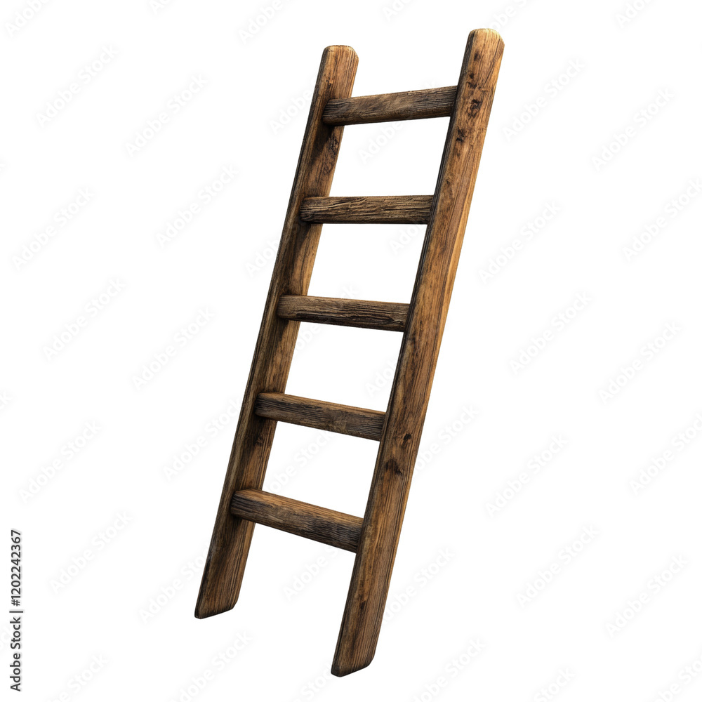 Poster the image shows a simple rustic wooden ladder isolated on a white background, suggesting themes of u