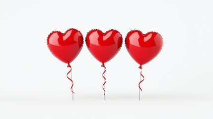 Three red heart-shaped balloons on display.