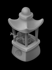 Asian well stylized with traditional architectural elements in isometric projection