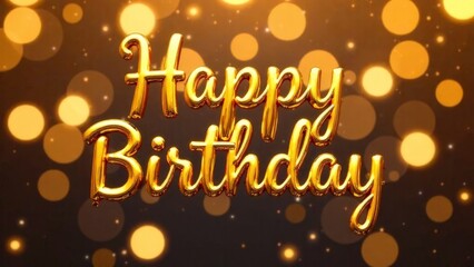 Golden inscription "Happy Birthday" on a golden background.