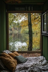 Fototapeta premium Bedroom with Lake View