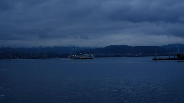 Ferry traveling evening sea