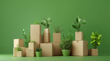 packaging solutions flat design front view sustainability theme 3D render vivid